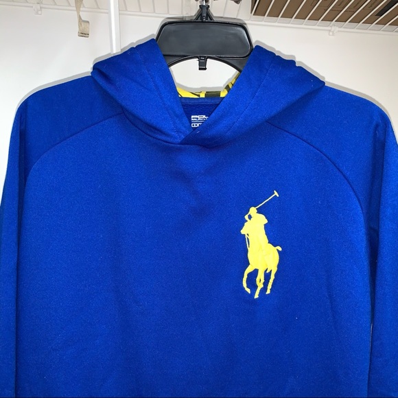 Polo Ralph Lauren Blue Hoodie Sweatshirt Big Horse Yellow Boys Youth Large - Picture 2 of 5